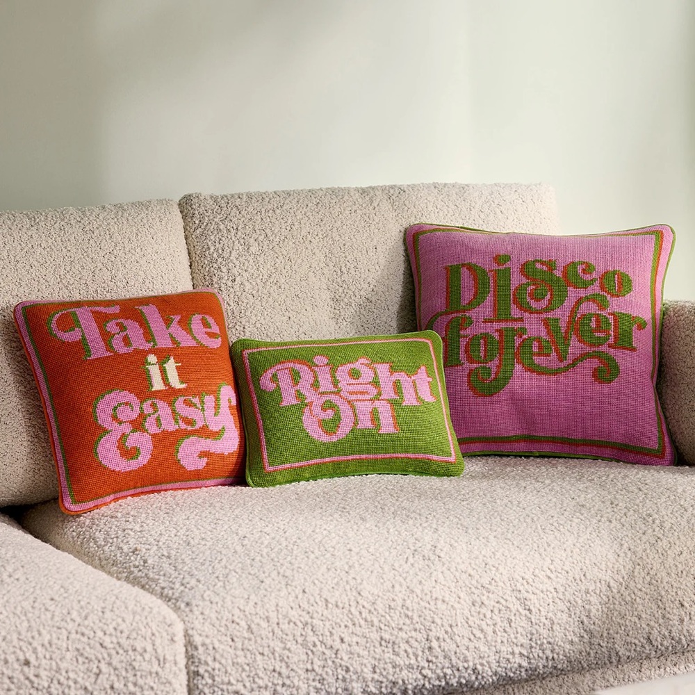 NEW Jonathan Adler Green and Pink Accent Pillow Right On - Picture 4 of 4